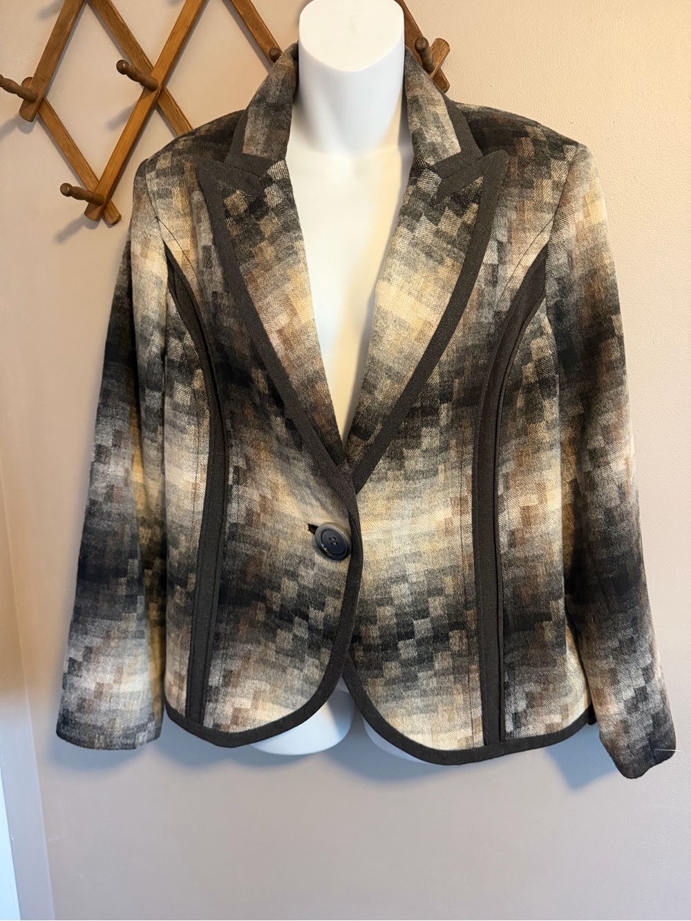 Vex Collection Wool Blend Pixel Pattern Blazer Jacket Brown Grey 44